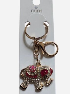 Mint Gold-Tone Elephant Key & Card Holder with Pink Accents